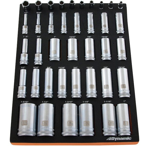 Tools 40 Piece SAE Deep Socket Set With Foam Tool Organizer